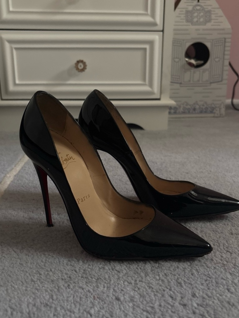 Christian Louboutin Black Patent Pointed-Toe Stiletto Pumps